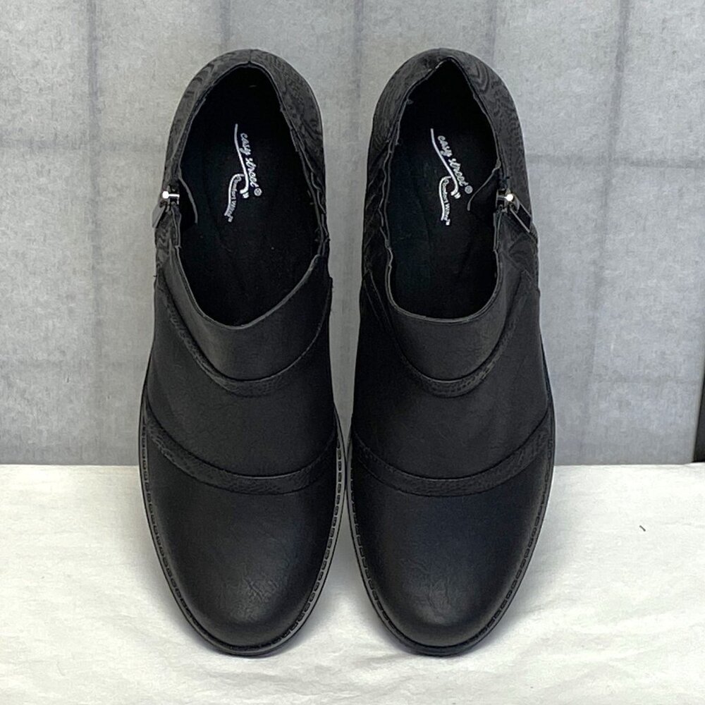 Easy Street Comfort Wave Black Cutout Low Block Heel Booties 9.5WW Faux Leather - Picture 8 of 13